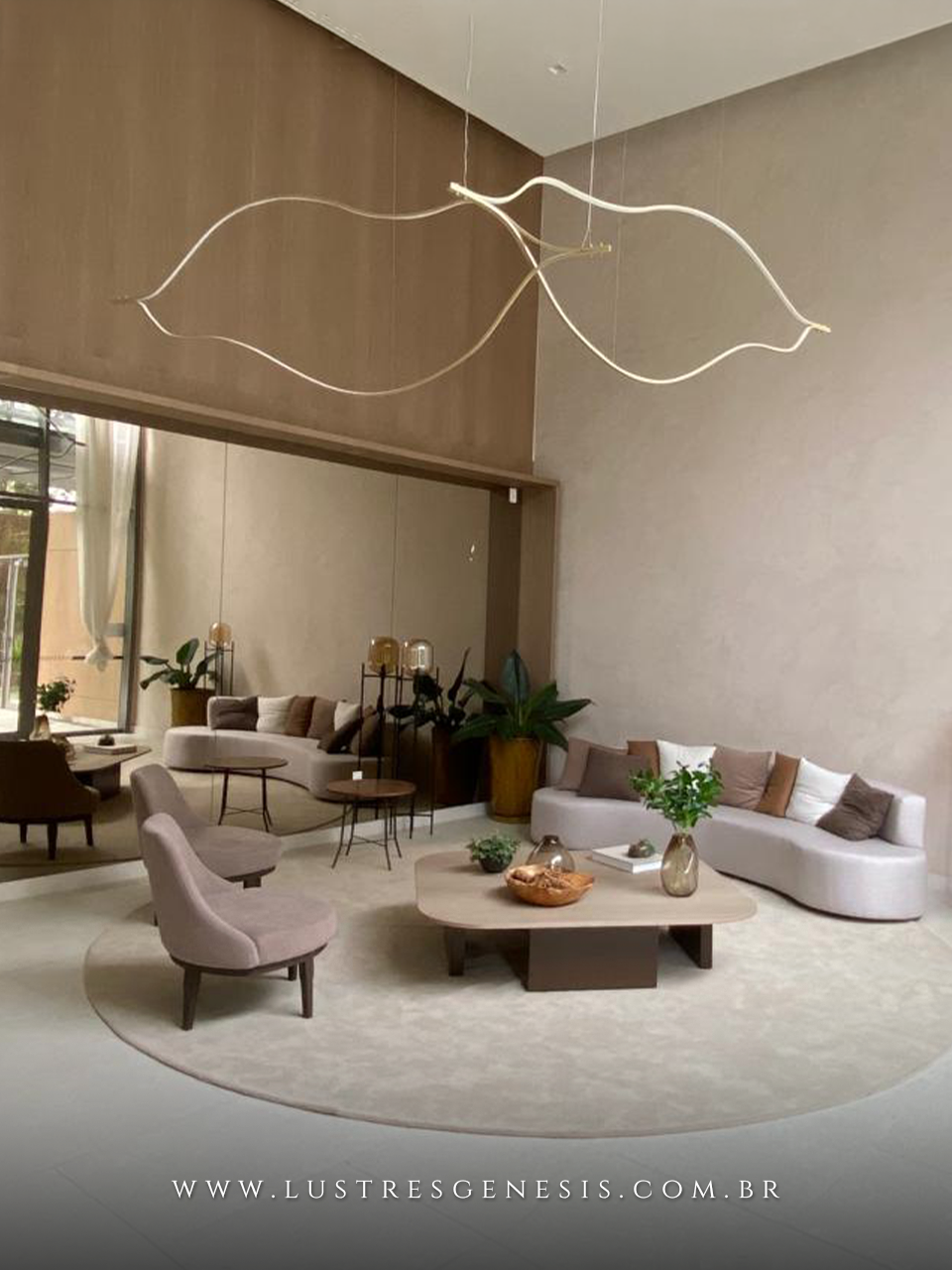 Luminaria Pendente LED Moderna Ondulada Branco 160cm Estilo Contemporaneo Para Sala de Estar Hall de Entrada Pe Direito Duplo Escadas